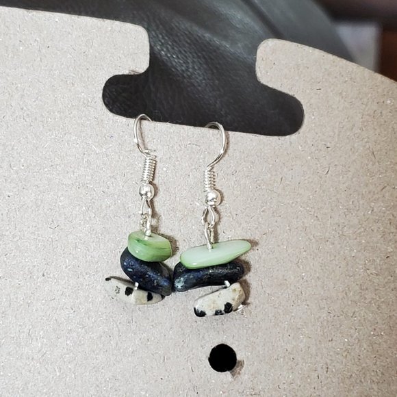 Silver Tone Hook Jade, Dalmation Stone, and Sodalite Earrings Tony Alexander NWT - Picture 2 of 2